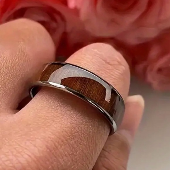 Stainless & Wood Statement Ring/Band - Picture 3 of 5